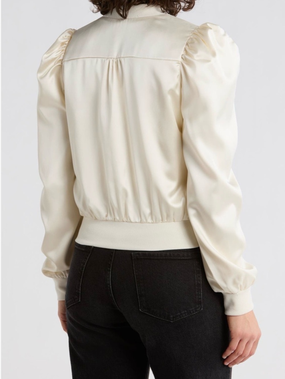Tart Anna Satin Bomber Jacket Cropped Sporty Chic Cream S NWT - Picture 4 of 6